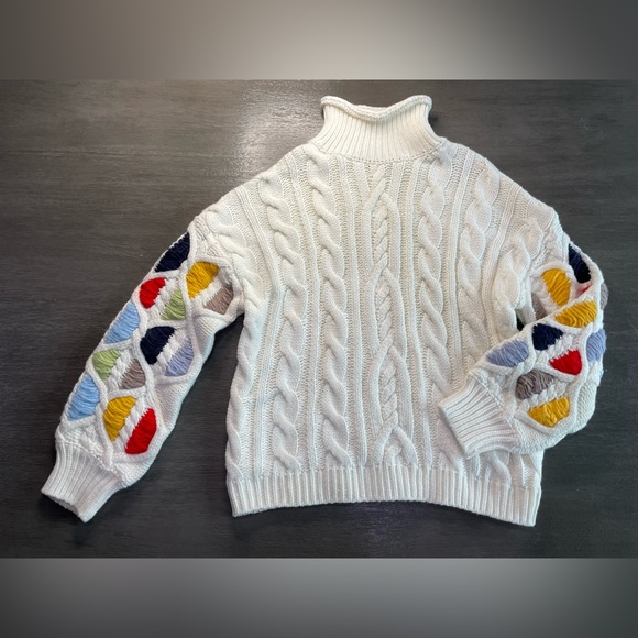 Mad For Love Sweater Cable Knit Colorful Sleeves S - Picture 1 of 14